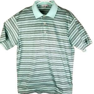 Peter Millar Golf Shirt Men's Large Crown Polo Mint Green Striped 100% Cotton